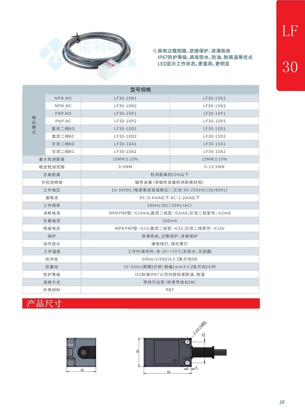 LF30 方形电感式接近开关